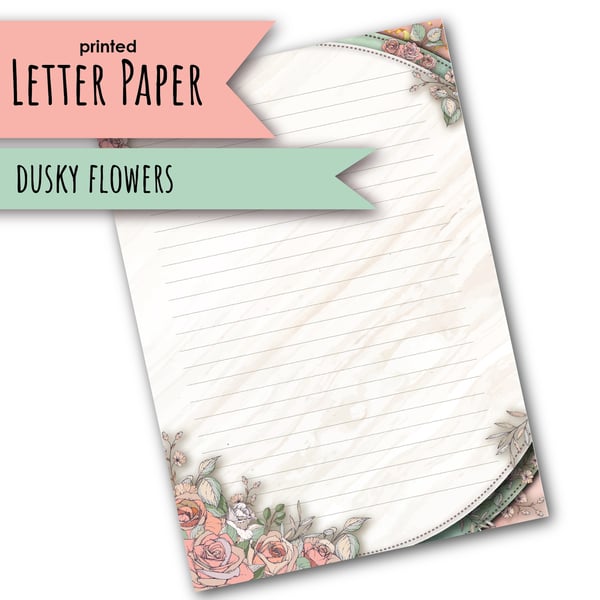 Letter Writing Paper with a dusky roses design, pretty notepaper