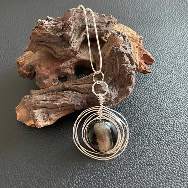 Wire Wrapped Glass Statement  Pendant
