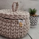 Handmade Crochet Cotton Cord Basket with Lid: Jewelry Storage