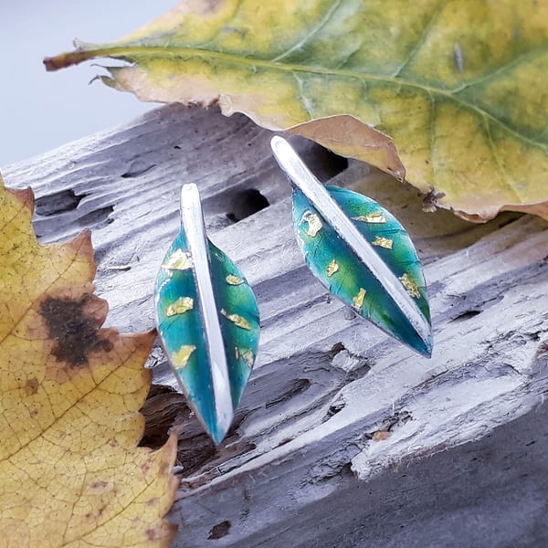 Autumn Leaf Ear Studs with Fine Gold 