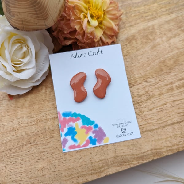 Terracotta organic Bean Stud Earrings