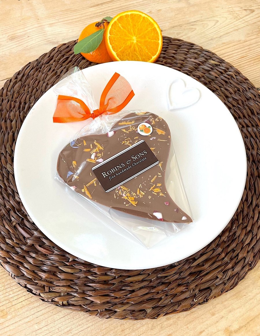 Artisan ORANGE Milk Chocolate Heart - with Valencian orange oil extract