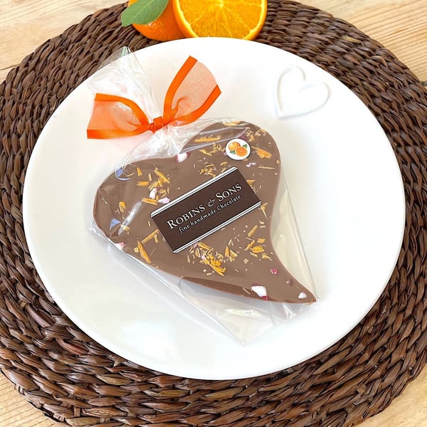 Artisan ORANGE Milk Chocolate Heart - with Valencian orange oil extract