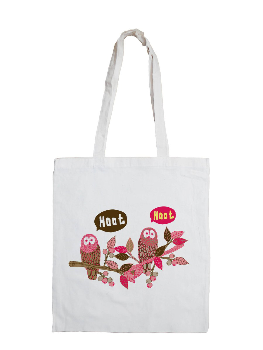 Hoot Hoot Cotton Tote Bag with Kawaii Owls