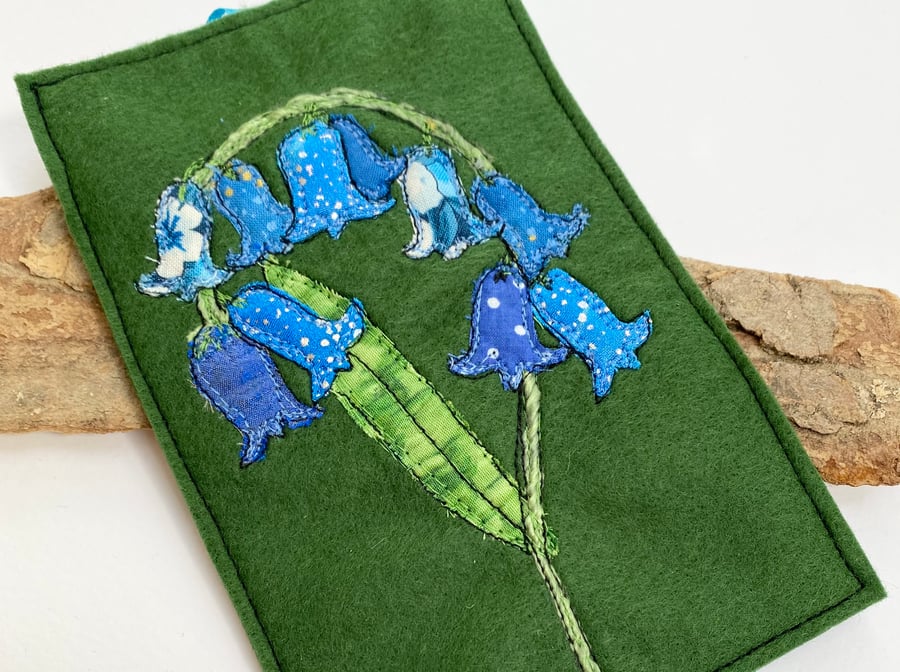 Embroidered up-cycled bluebell home decoration.