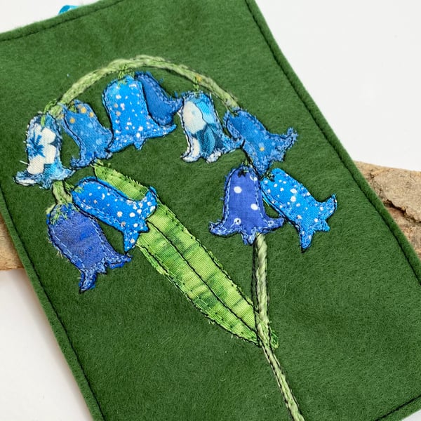 Embroidered up-cycled bluebell home decoration.