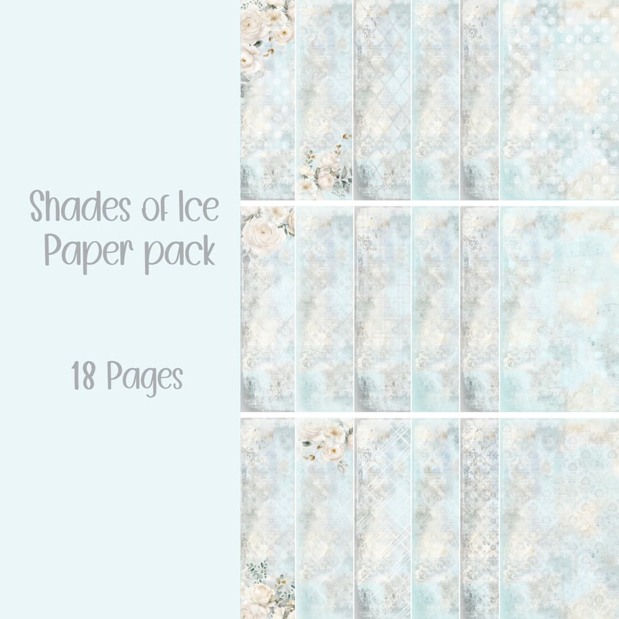 Shades of Ice Paper pack Scrapbooking, Ephemera, Digital Download