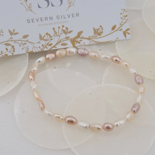 Fresh Water Seed Pearl Stretch Bracelet - June Birthday