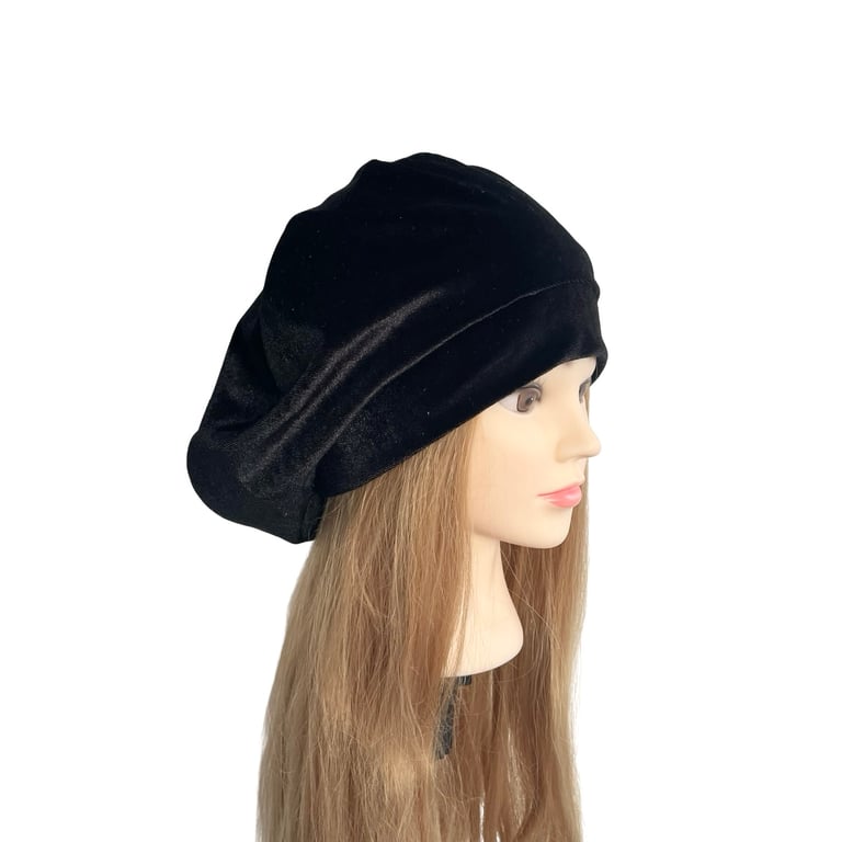 Black Vintage Style Beret Hat for Women Luxury Stretch Velour Beret Cap