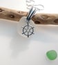Frosty White Sea Glass Necklace with Silver Ship Wheel Charm