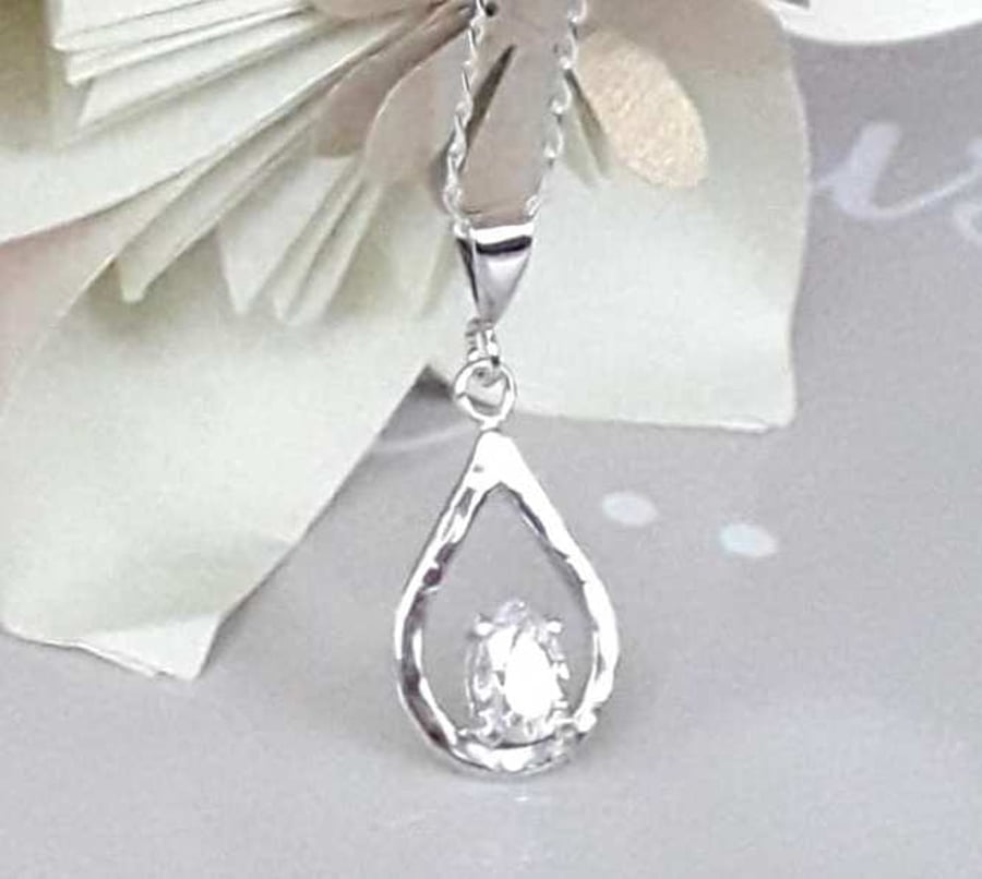 sterling silver raindrop Necklace Handmade Pendant 
