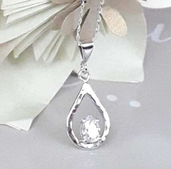 sterling silver raindrop Necklace Handmade Pendant 