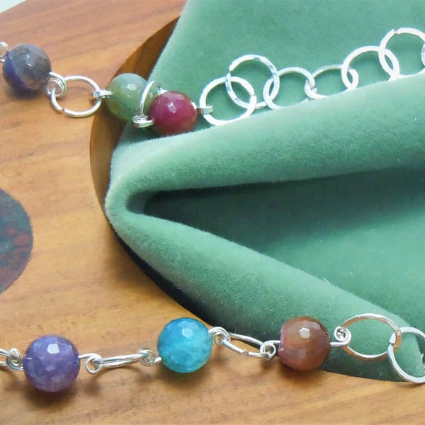 Handcrafted necklace with semi-precious faceted Indian Agate beads