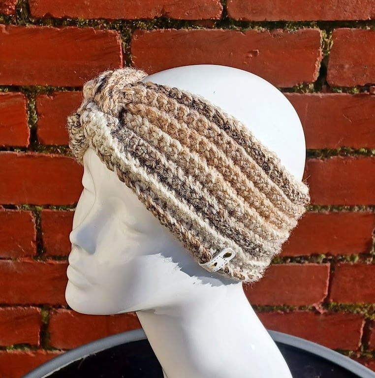 Classic twisted crochet headband, marble beige ear warmer