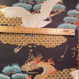 Fat Quarter Daigo Japanese Dragon And Crane Fabric 100% Cotton Quilting Fabric