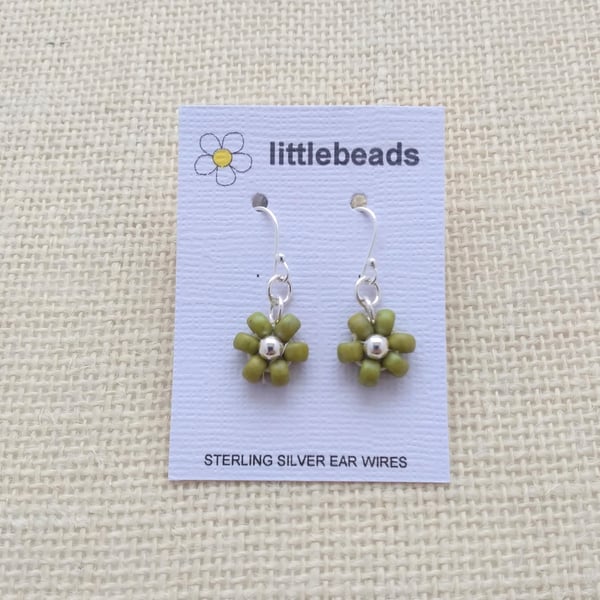 Green Daisy Sterling Silver Earrings