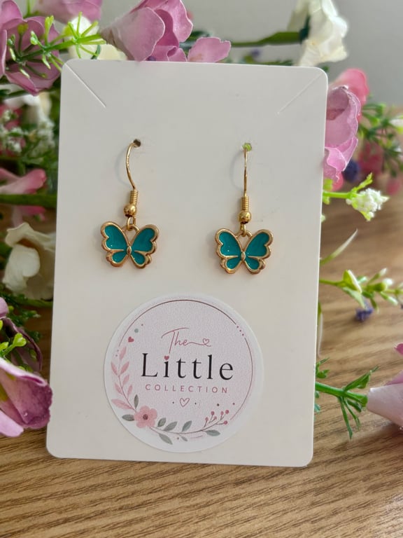 Butterfly Dangle Earrings, Turquoise Butterfly Charms, Handmade Jewellery 