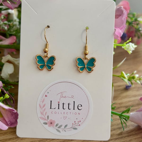 Butterfly Dangle Earrings, Turquoise Butterfly Charms, Handmade Jewellery 