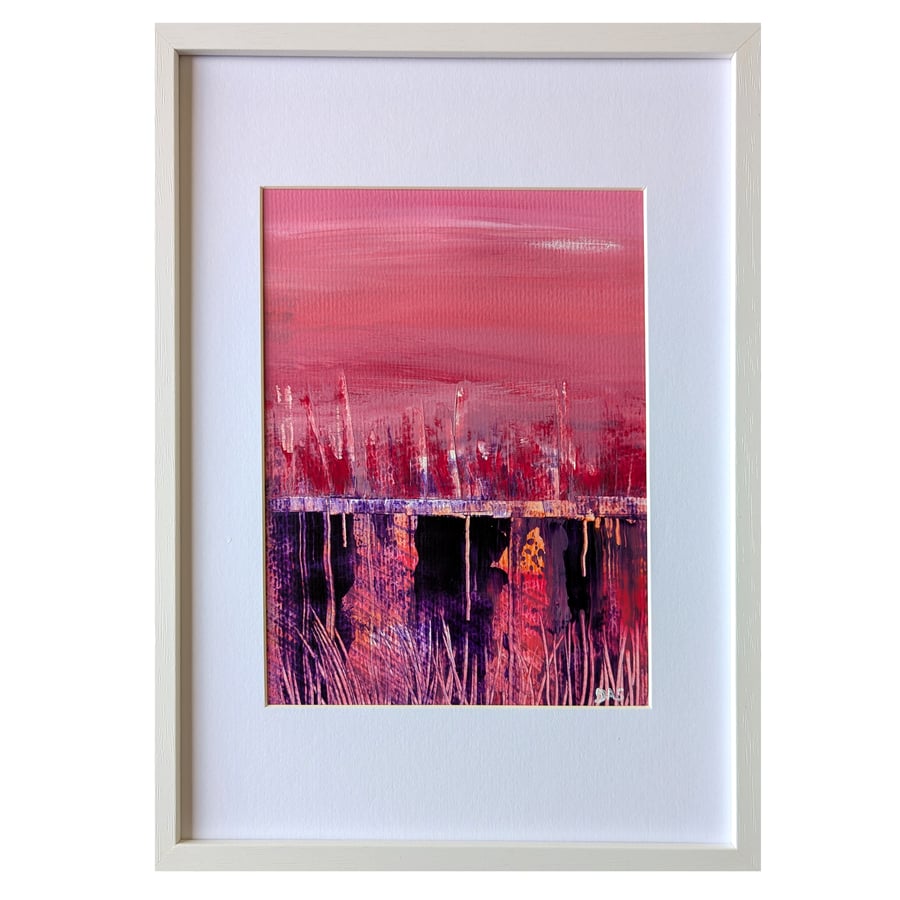 'Scarlet Horizon' Vividly Coloured Original A4 Framed Painting