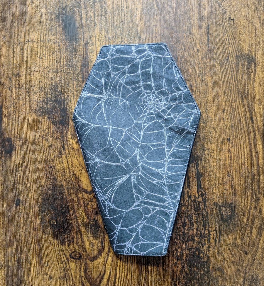 Handmade Spiderweb Coffin Makeup Pouch – Magnetic Closure – Gothic Cosmetic Bag