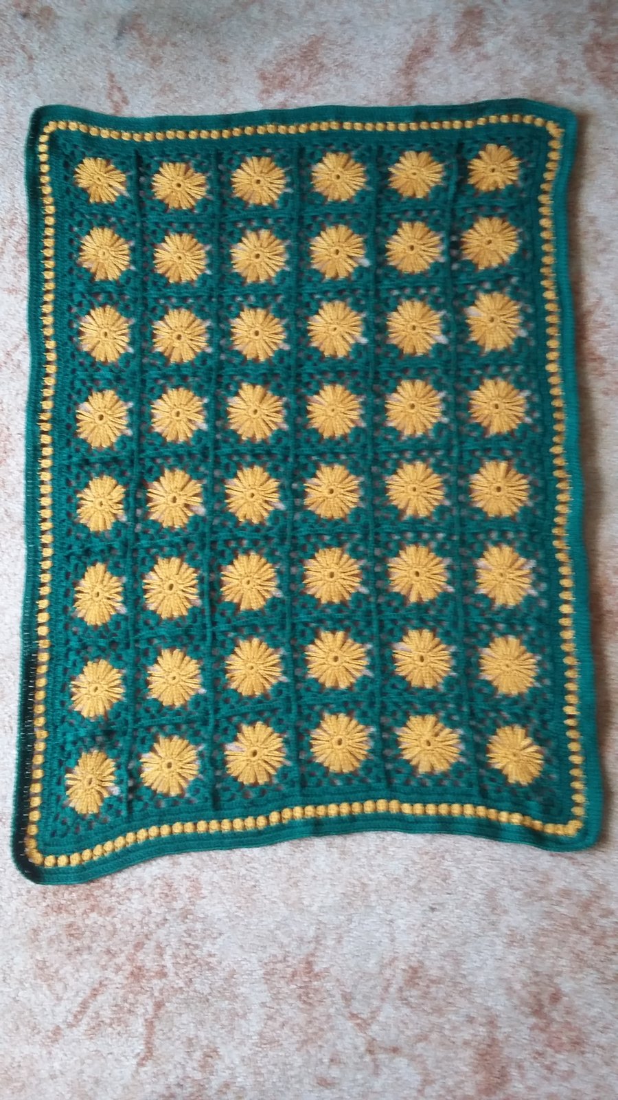Crochet Sunflower Blanket in merino blend wool.
