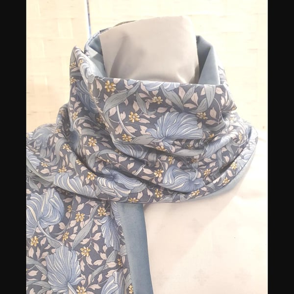 Liberty of London Print Long Scarf.Cotton Tana Lawn abd Velvet.  