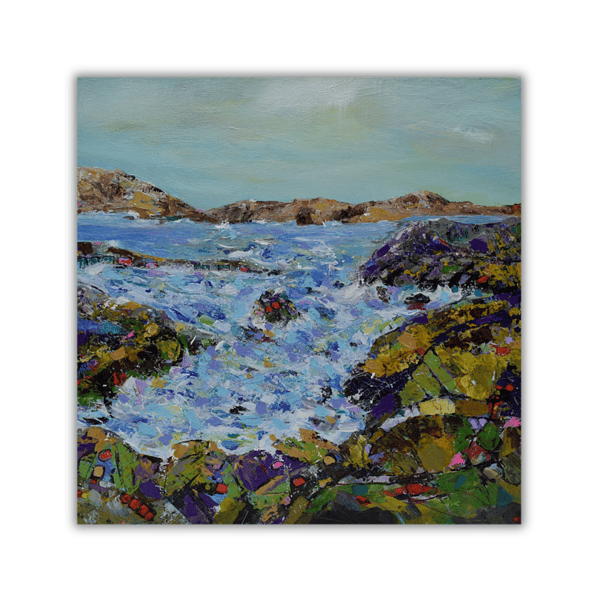 Colourful painting - rough sea - coast - landscape - ready to hang.