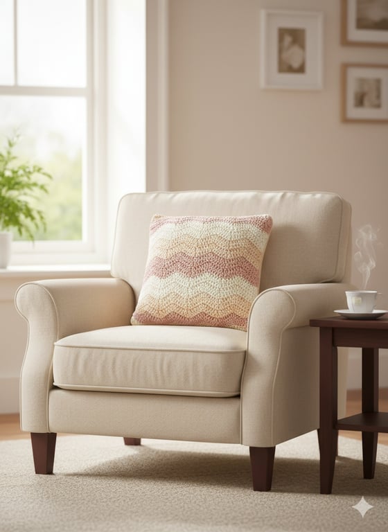 Handmade crochet cushion cover, ripple design, pastel colours 