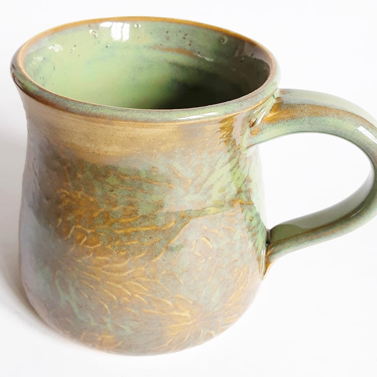 Green Brown Mug - Hand Thrown Stoneware Ceramic Mug