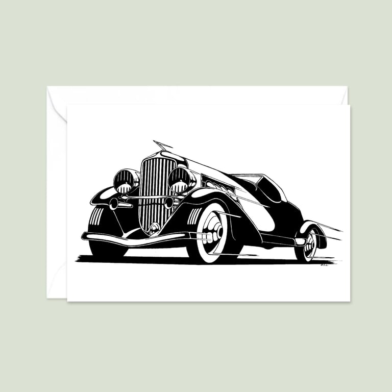 Classic Car Greeting Card: Detailed Pen and Ink Artwork for a Car Lover (413)