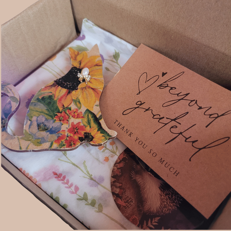 Wooden Decoupage Cat Brooch