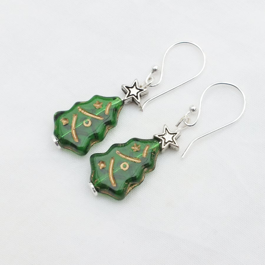 Christmas Tree Glass Green Earrings