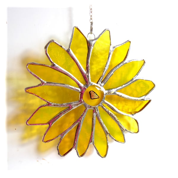 Yellow Flower Stained Glass Suncatcher Handmade 011 Sunflower
