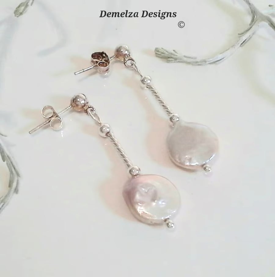 Large Baroque Coin Stud Sterling Silver Earrings