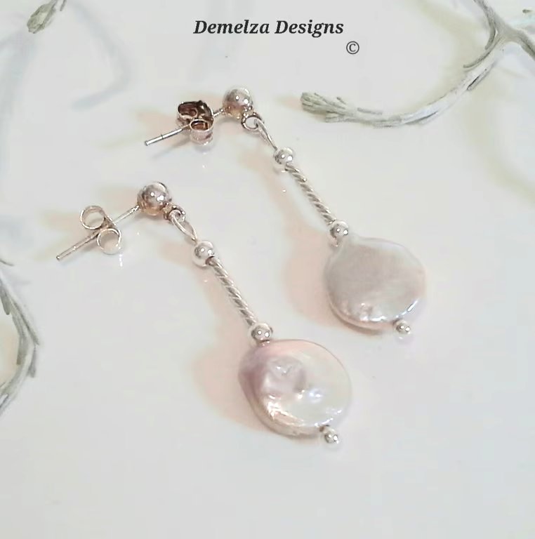 Large Baroque Coin Stud Sterling Silver Earrings