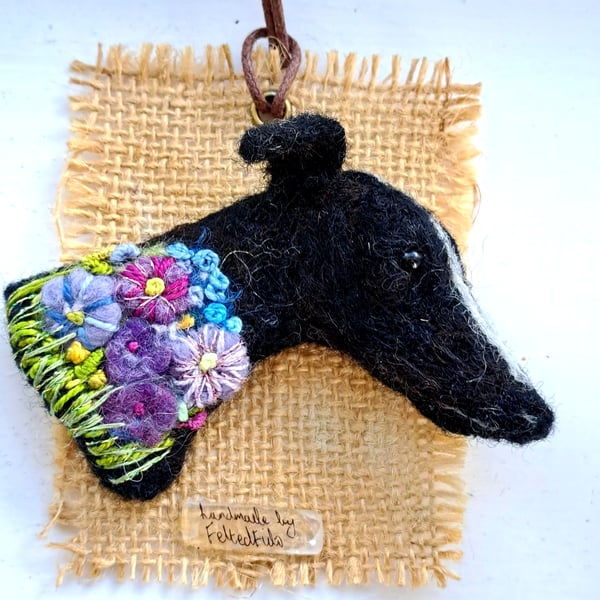 Needle Felted Greyhound Brooch