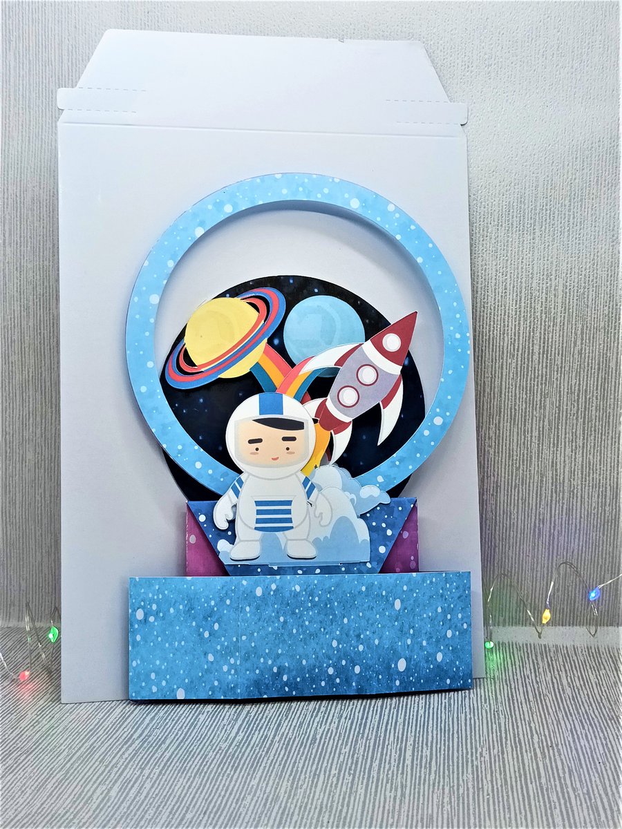 Unique hand made astronaut pop up birthday card