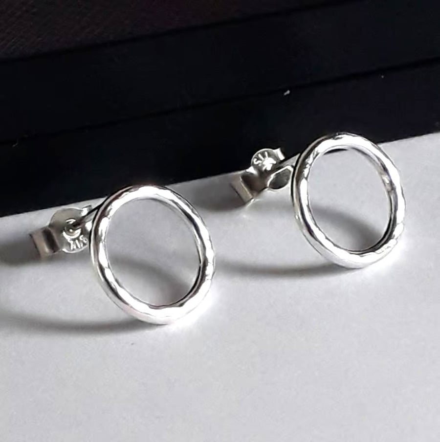 Hammered circle earrings infinite sterling silver