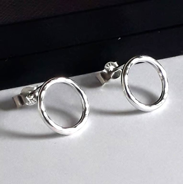 Hammered circle earrings infinite sterling silver