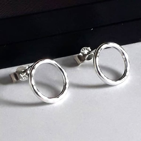 Hammered circle earrings infinite sterling silver