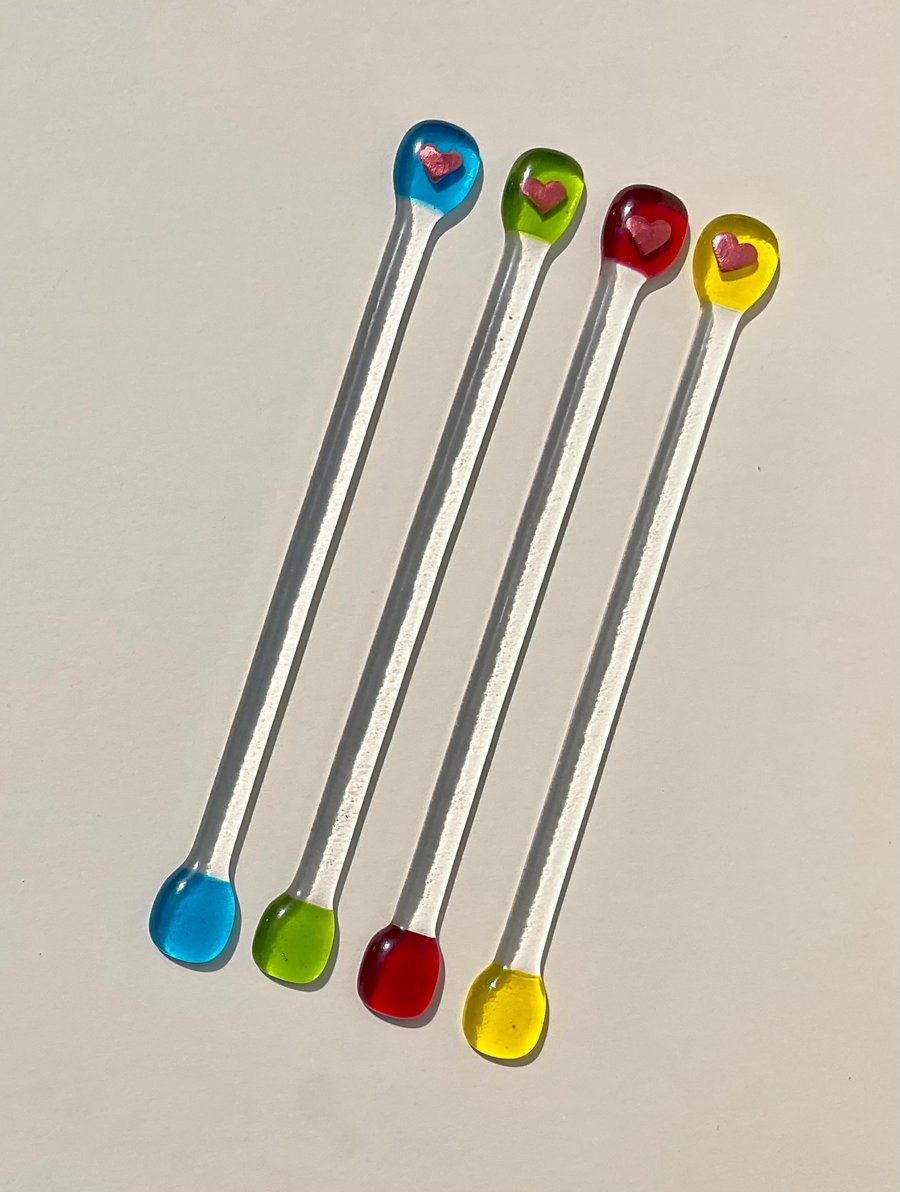 Fused glass drinks stirrers cocktails, gin