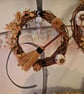 Samhain Mini Wreath with Dried Nature, Obsidian Crystal and Cinnamon Broom.
