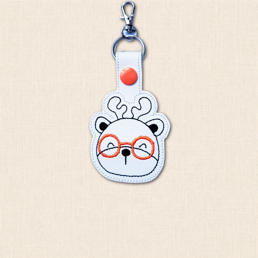 Kawaii Deer Keyring - Embroidered Animal Bag Charm with Glasses
