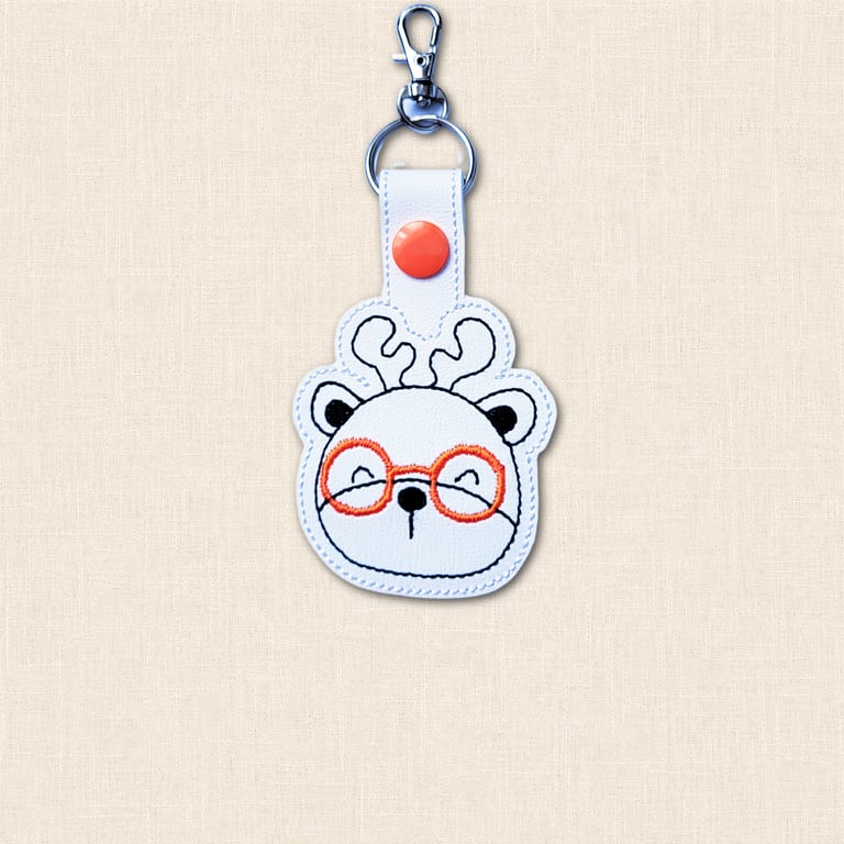 Kawaii Deer Keyring - Embroidered Animal Bag Charm with Glasses