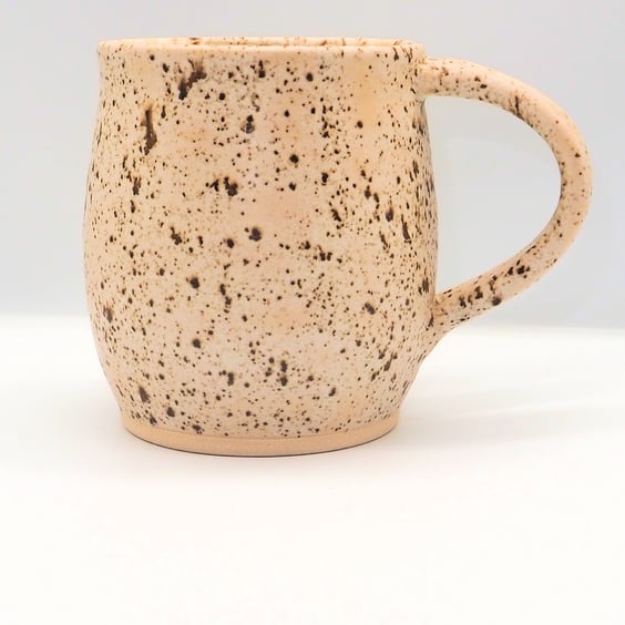 Large stoneware pottery mug finished in multi-colour brown cream glaze.