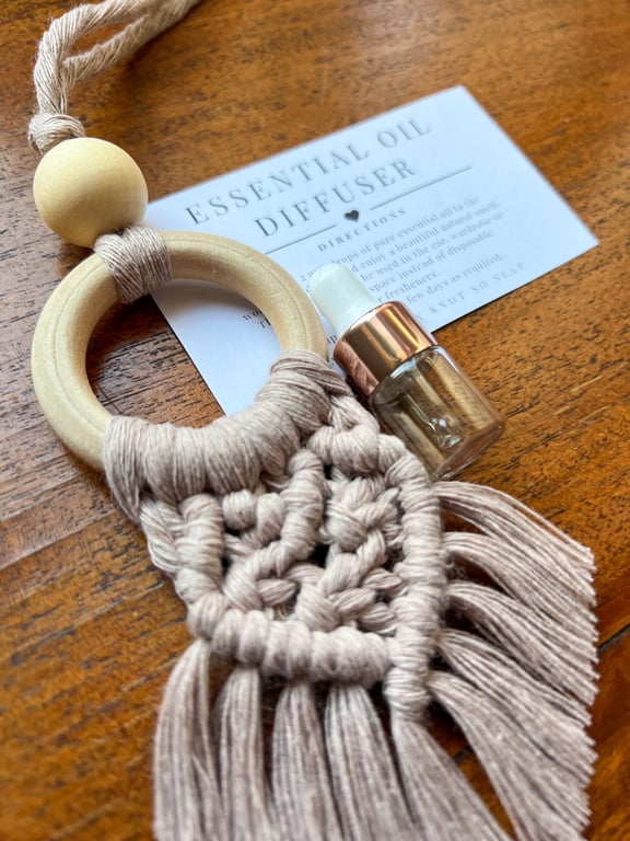Macrame car diffuser, essential oil air freshener, mirror charm - heart pebble