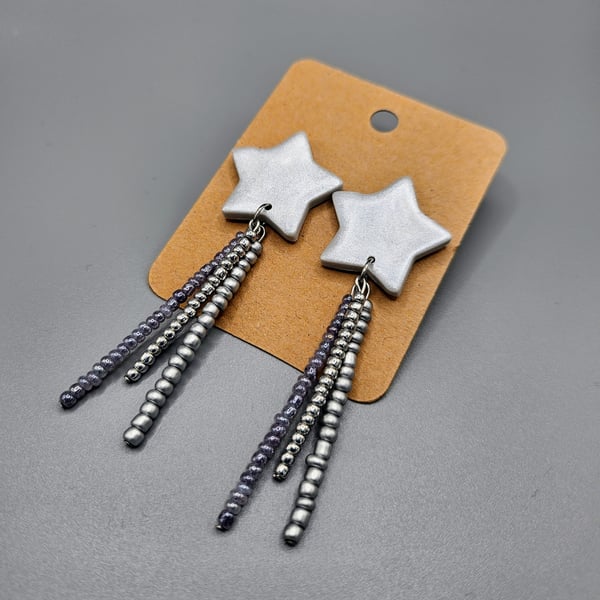 Silver Polymer clay and bead shooting star earrings 