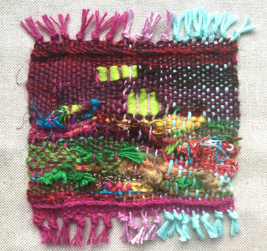 Unframed handwoven weaving, textural wall art