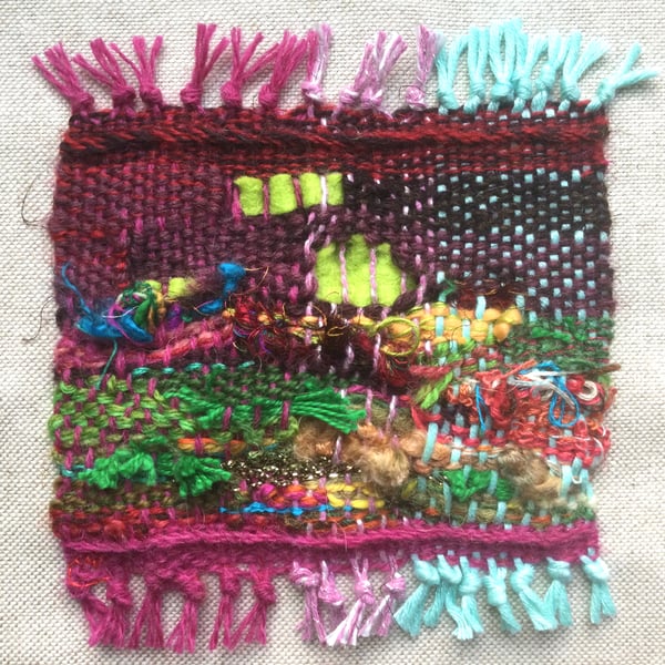 Unframed handwoven weaving, textural wall art