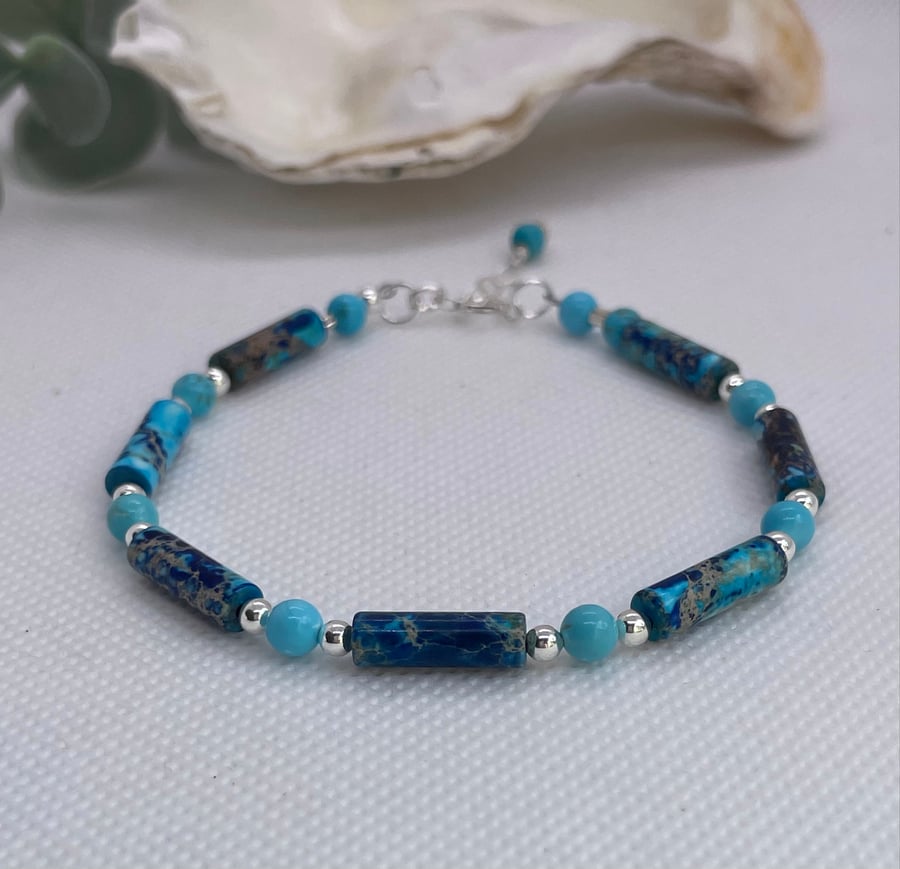 Terra Jasper, Turquoise Howlite and Silver bracelet